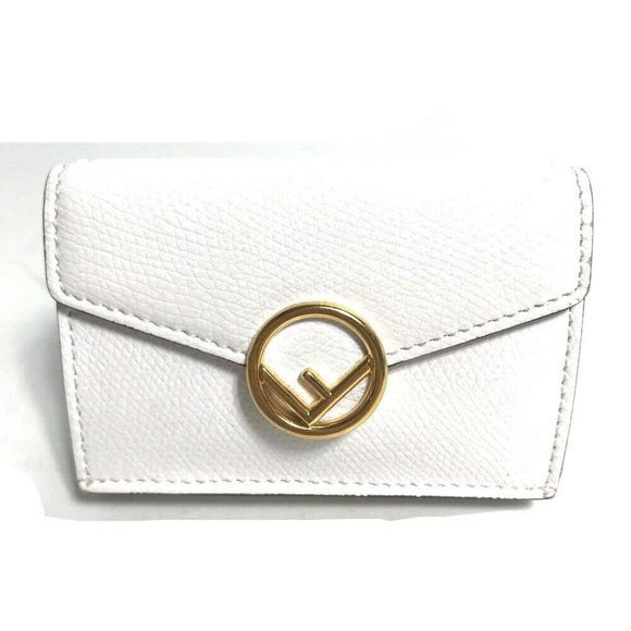 FENDI 8M0395 logo mini compact wallet Trifold wallet Leather White